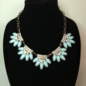 J. Crew Blue Bead Clear Rhinestone Statement Necklace Party Glam Wedding